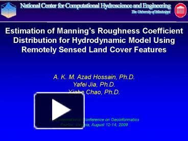 PPT Estimation Of Manning S Roughness Coefficient Distribution For