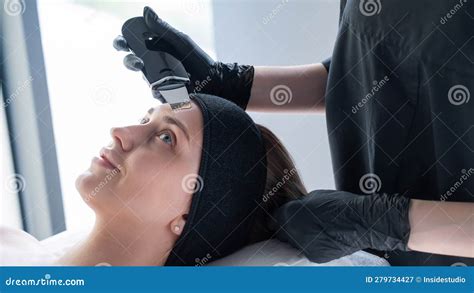 Woman On Ultrasonic Cleaning Procedure Hardware Cosmetology Stock