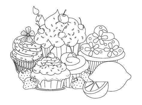 Cupcakes and muffins are delicious! Beautiful sweet cupcake pages - Cupcakes Adult Coloring Pages