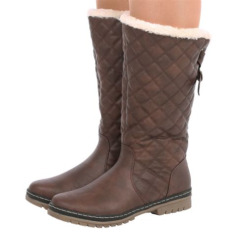 New Womens Ladies Fur Lined Quilted Rain Moon Ski Winter Boots Shoes