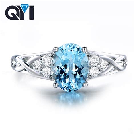 Qyi Silver Natural Sky Blue Topaz Rings 15 Ct Oval Cut Topaz Jewelry