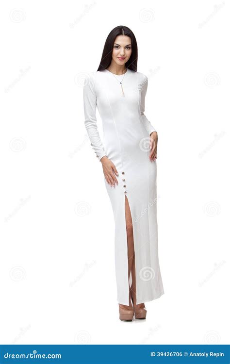 Beautiful Woman Isolated On White Stock Photo Image Of Dress Indoors