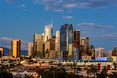 Downtown Los Angeles Skyline At Sunset Stock Photo Download Image Now