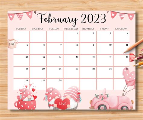 Editable February 2023 Calendar Sweet Valentine With Love Etsy België