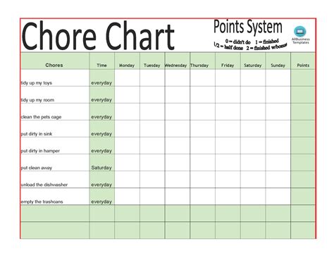 免费 Chore Chart Template In Excel 样本文件在