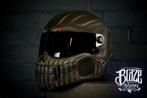 Custom Airbrushed Matrix Crash Helmet In Ghost Skull Design Simpson