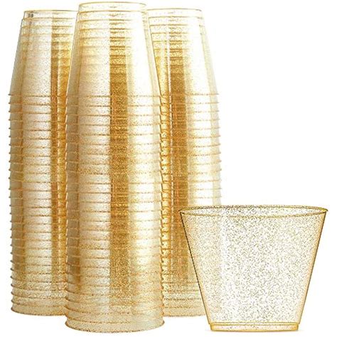 Wdf 200pcs 9oz Gold Cupsdisposable Glitter Plastic Cups Premium
