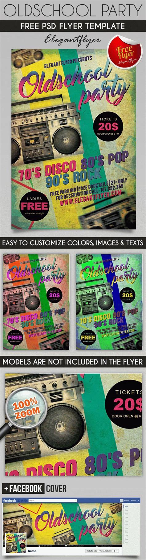 Vintage Lines Old School Party Flyer Template And Facebook Cover Free