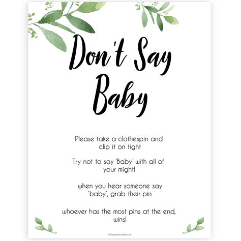 Dont Say Baby Game Botanical Printable Baby Shower Games