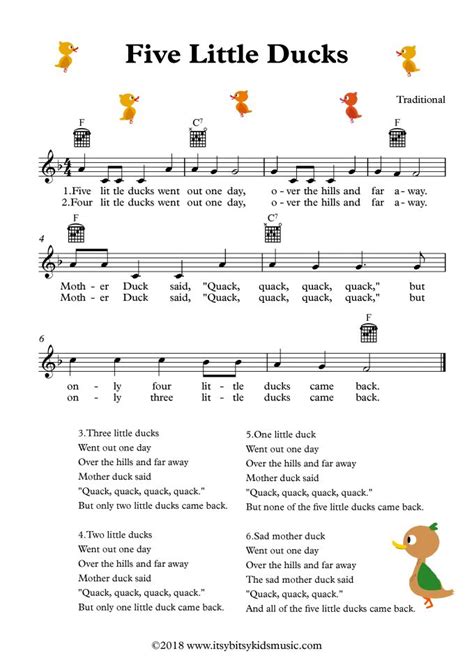 Five Little Ducks Music Lessons For Kids Children Songs Lyrics