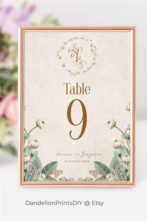 Emma Monogram Botanical Wedding Table Numbers Faux Gold Etsy Diy