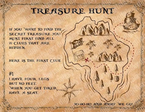A Pirate Map With The Words Treasure Hunt Written In Black And White On