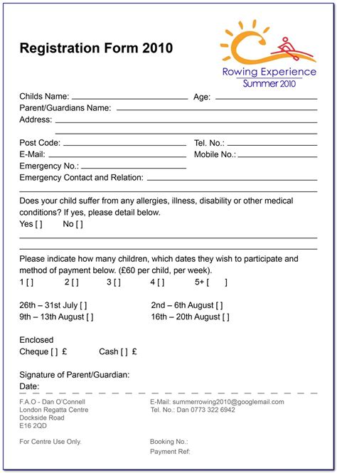 Free Printable Summer Camp Registration Forms Printable Free