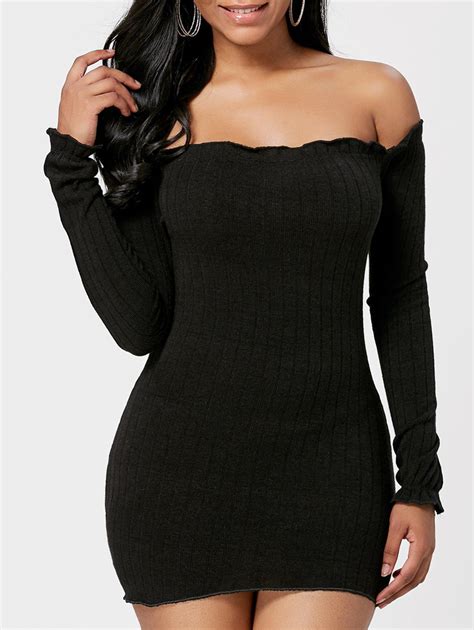 Black S Off The Shoulder Mini Sweater Dress