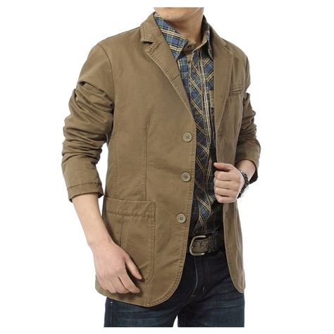 Blazer Men Casual Suit Cotton Denim Parka Mens Slim Fit Jackets Army Green Khaki Large Size