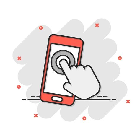 Hand Touch Smartphone Symbol Im Comic Stil Telefon Finger Vektor Cartoon Illustration Auf Wei Em