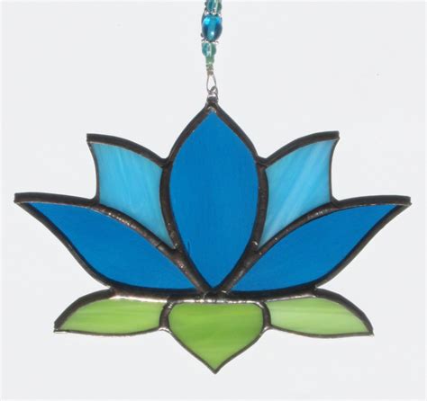 Stained Glass Suncatcher Lotus Flower Teal Blue Sky Blue Sun Catcher Meditation Yoga
