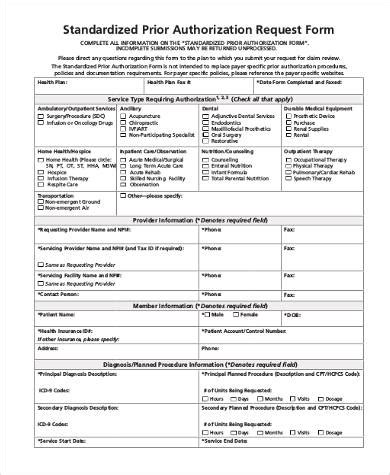 prior authorization form samples   ms word
