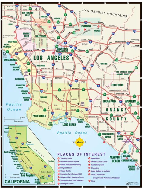 Los Angeles California Map Map Of The World