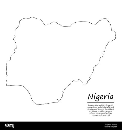 Simple Outline Map Of Nigeria Vector Silhouette In Sketch Line Style
