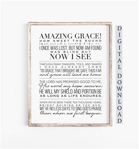 Amazing Grace Printable Lyrics Printable Hymn Wall Decor Etsy