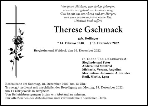 Traueranzeigen Von Therese Gschmack Augsburger Allgemeine Zeitung