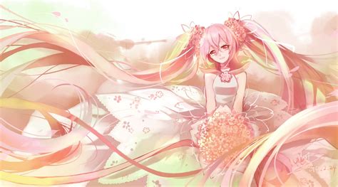 Long Hair Vocaloid Hatsune Miku Sakura Miku Flowers