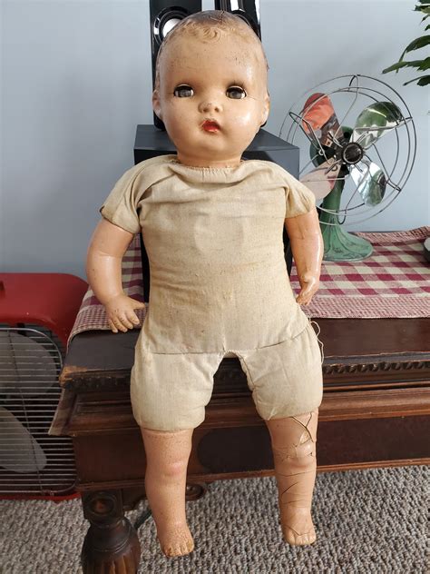 Vintage 1940s 21 Composition Doll Sleeper Doll Cloth Body