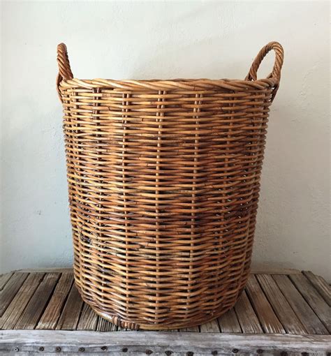 Vintage Woven Laundry Basket Etsy Woven Laundry Basket Basket Woven