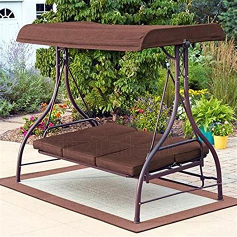 brown patio porch outdoor swing canopy awning  seat bed