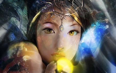 2k Free Download Magical Light Art Sorceress Yellow Woman