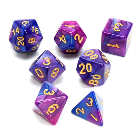 7 Piece Polyhedral Pearlescent Cotton Candy Purple Blue Dice Set Dandd