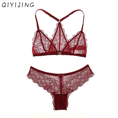 Qiyijing New Lace Front Closure Wire Free Bra Sets Sexy Ladies Underwear In Bra And Brief Sets