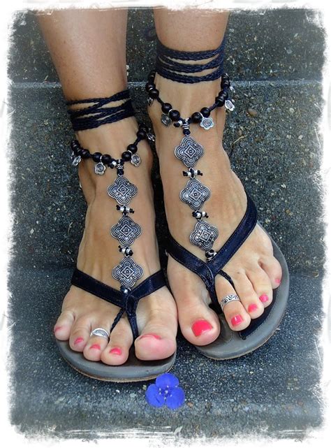 Black Goth Barefoot Sandals Bare Feet Gothic Jewelry By Gpyoga Bare Foot Sandals Crochet