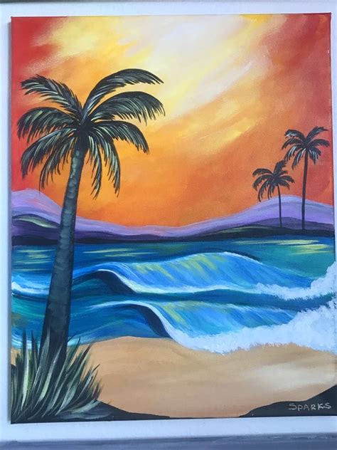 Palm Tree Beach Sunset Painting Class Sparks Art Paint Party