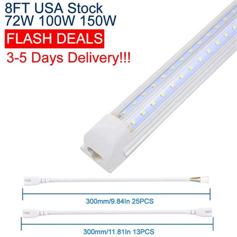 8ft Led Shop Light Fixture 25 Pack T8 Integrated Tube Lights 150w