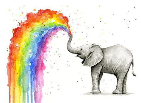 Baby Elephant Spraying Rainbow Painting By Olga Shvartsur Fine Art