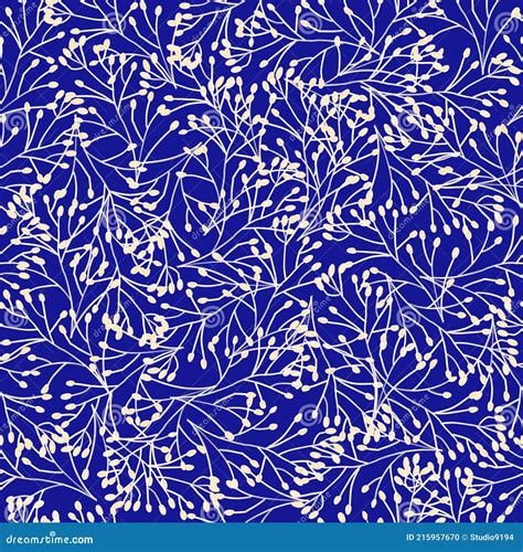 Seamless Pattern Dense Grass Plants Ornament Leaves Branches Royal