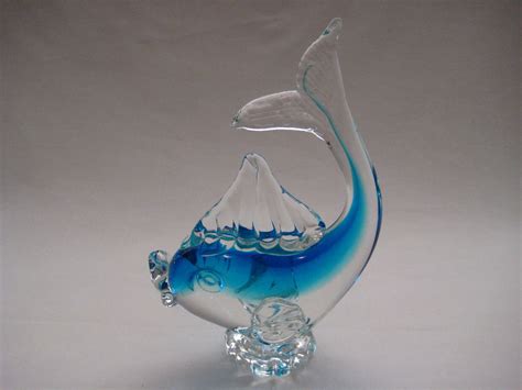 Murano Style Glass Dolphine Figurine In Clear Glass And Translucent Bl