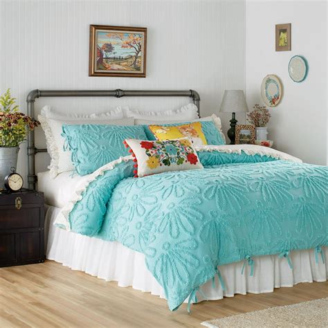 The Pioneer Woman Country Chenille Duvet Set Fullqueen Teal Walmart