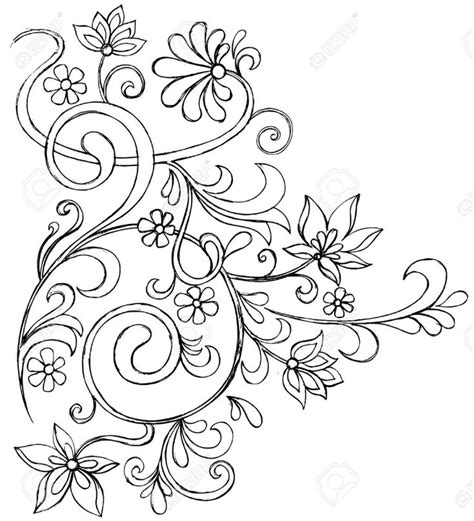 Sketchy Doodle Vines And Flowers Scroll Vector Drawing Stock Vector
