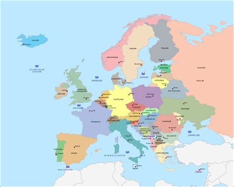 Topografie Zeeën Landen En Hoofdsteden Van Europa