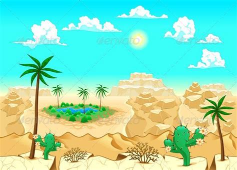 Desert With Oasis Vector Illustration Landscape Illustration