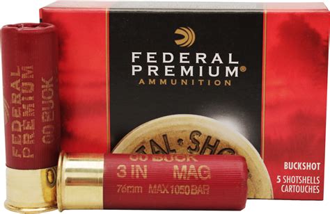 12 Gauge 3 Lead 00 Buck 12 Pellets 5 Rounds Federal Shotgun Ammunition