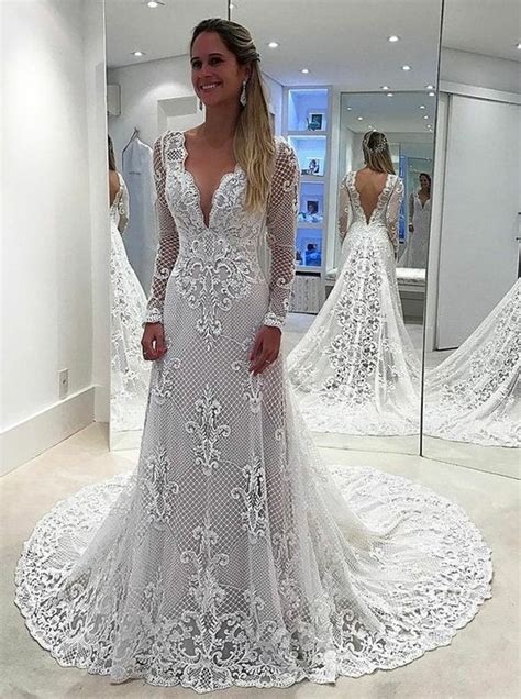 Vintage Lace Wedding Dresses 2018 Long Sleeve Mermaid Bridal Gowns