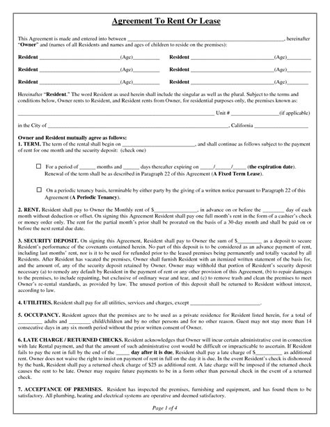 Printable Tenancy Agreement Form Printable Forms Free Online