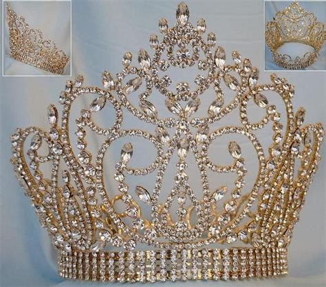 Miss American Beauty Full Gold Rhinestone Pageant Crown Crowndesigners