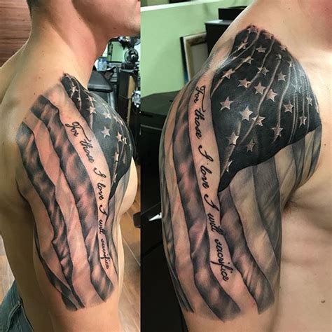 Amazing American Flag Shoulder Tattoo Veteran Ink