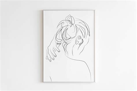 line art girl from behind print minimal naked girl one line naked girl bare back print