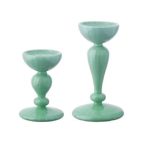 Green Milk Glass Pillar Candle Holders Green Milk Glass Sea Glass